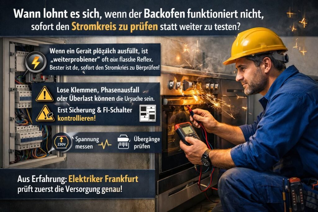 Elektriker prüft Backofen und Sicherungskasten