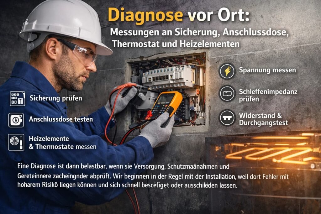 Elektriker misst Sicherung und Herdanschluss bei Vor-Ort-Diagnose in Frankfurt