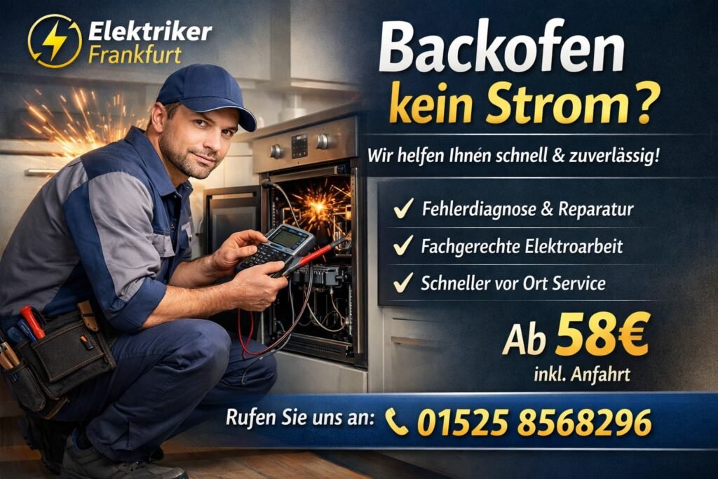 Elektriker Frankfurt repariert Backofen ohne Strom – schneller Elektro-Notdienst ab 58€ in Frankfurt