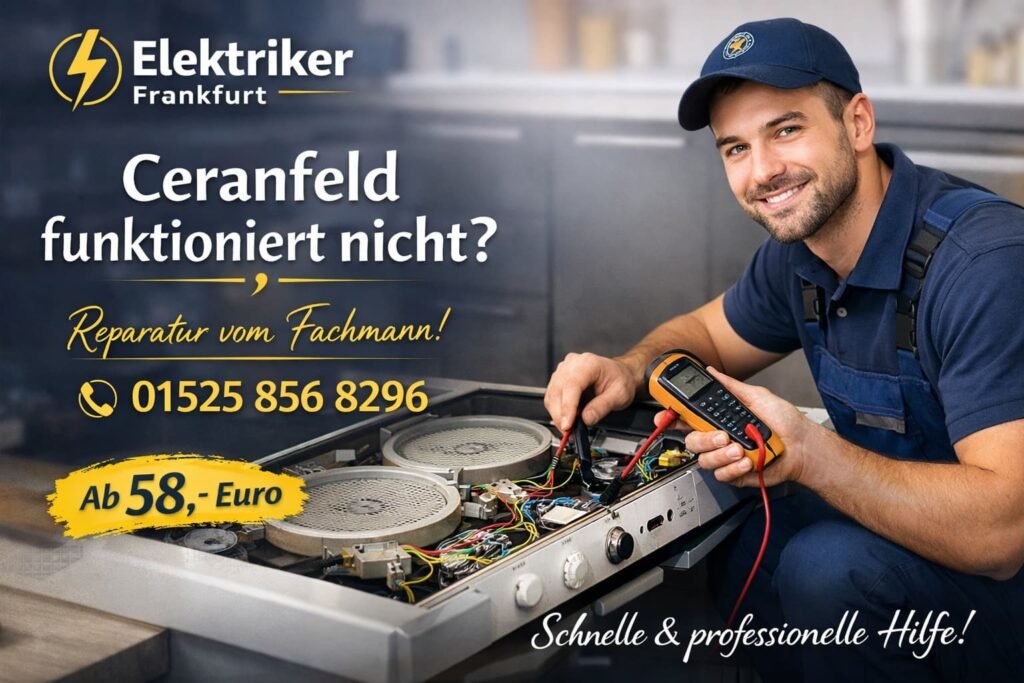 Elektriker Frankfurt repariert Ceranfeld das nicht funktioniert – schneller Service ab 58€.