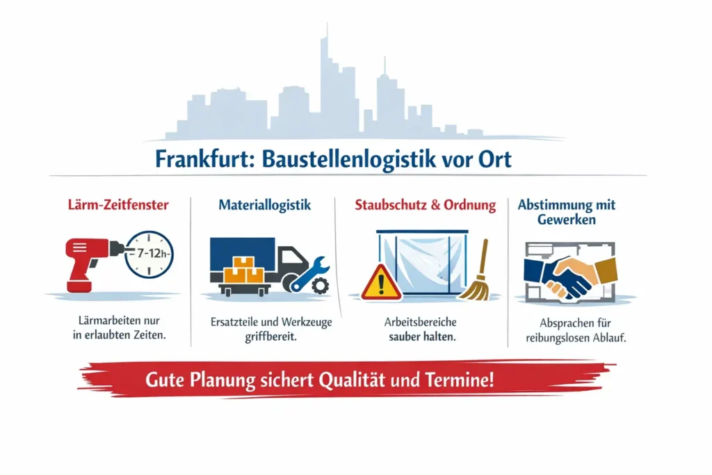 Frankfurt: Anfahrt, Parken, Baustellenlogistik – was das für die Ausführung vor Ort bedeutet