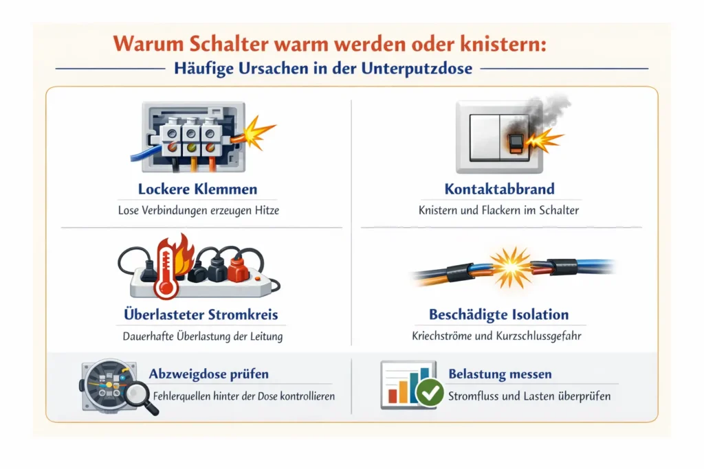Warum Schalter warm werden oder knistern: häufige Ursachen in der Unterputzdose und im Stromkreis
