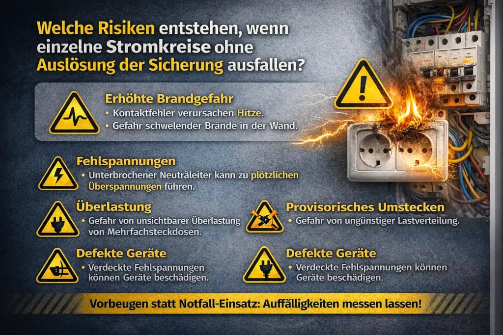 Welche Risiken entstehen, wenn einzelne Stromkreise ohne Auslösung der Sicherung ausfallen?