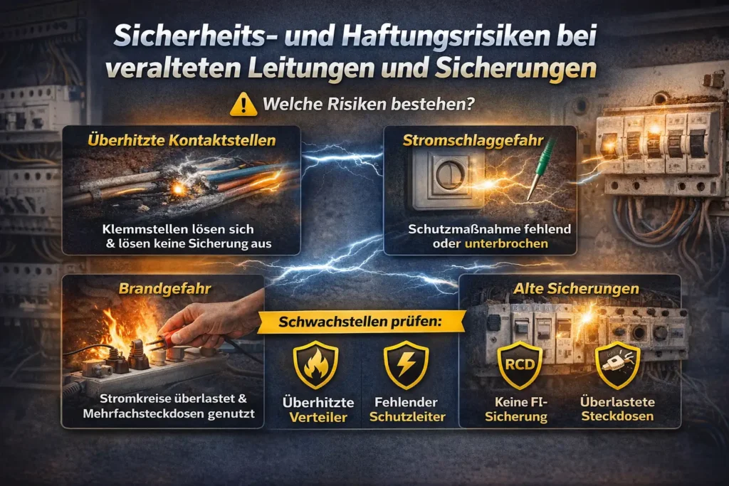 Welche Sicherheits- und Haftungsrisiken entstehen, wenn Leitungen und Sicherungen veraltet sind?
