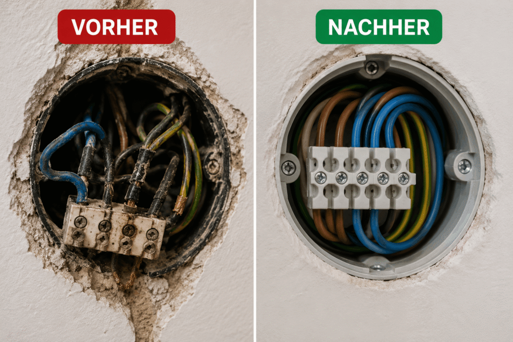 Elektro Reparatur Hanau – Vorher-Nachher einer professionell reparierten Elektroinstallation